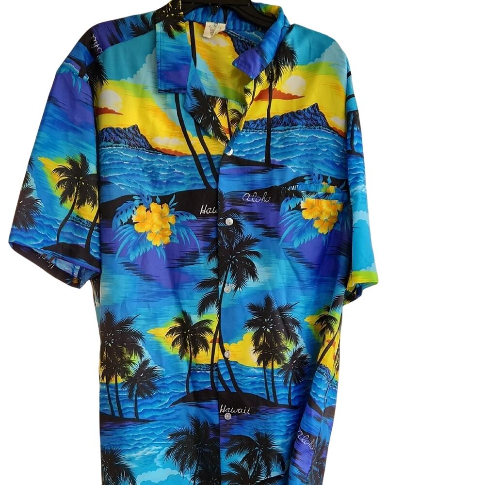 Royal Creations Blue Hawaiian Palm Print Short-Sleeve Shirt Mens XXL